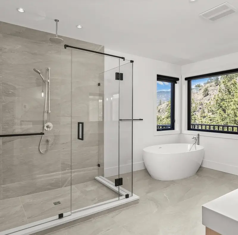 Completed ensuite bathroom with recessed lighting by Anzen Electric in the Okanagan, BC